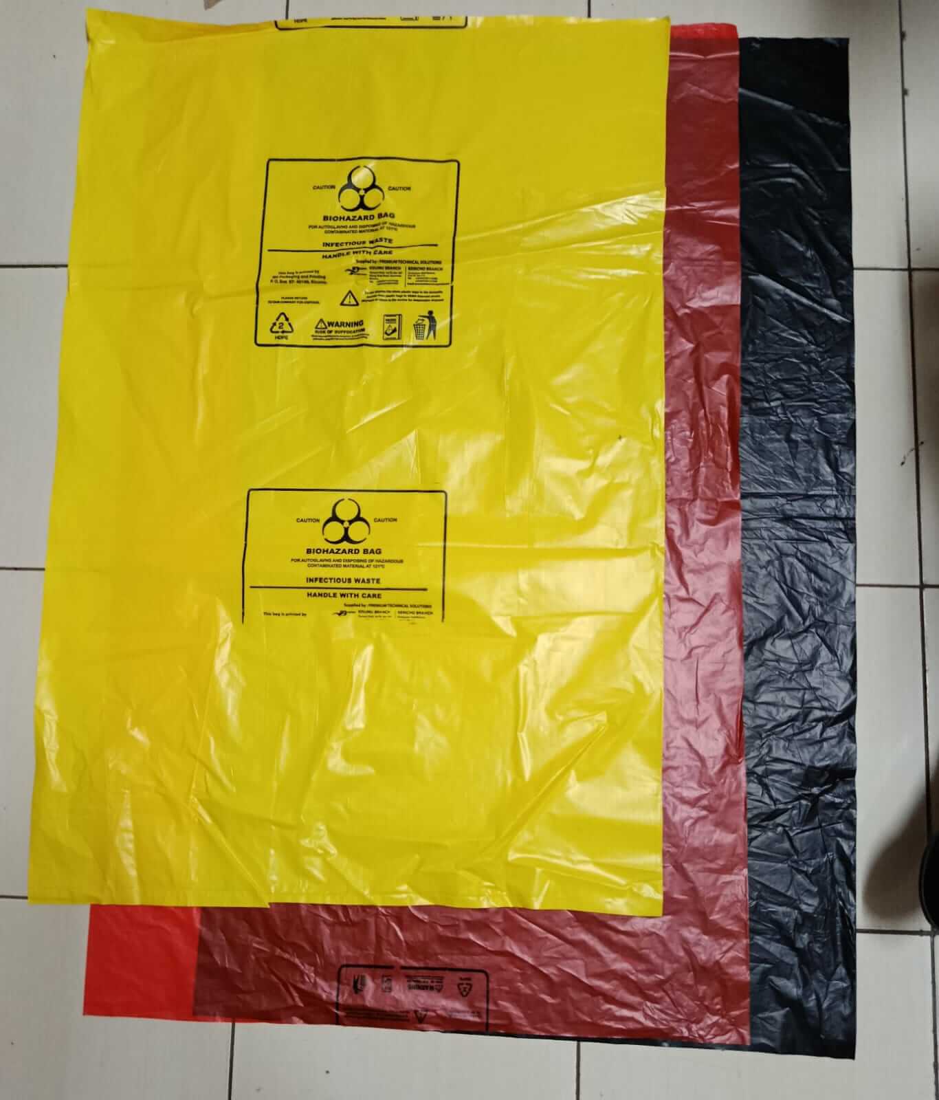 Waste Bin Liners - Black Red Yellow Size 24x36